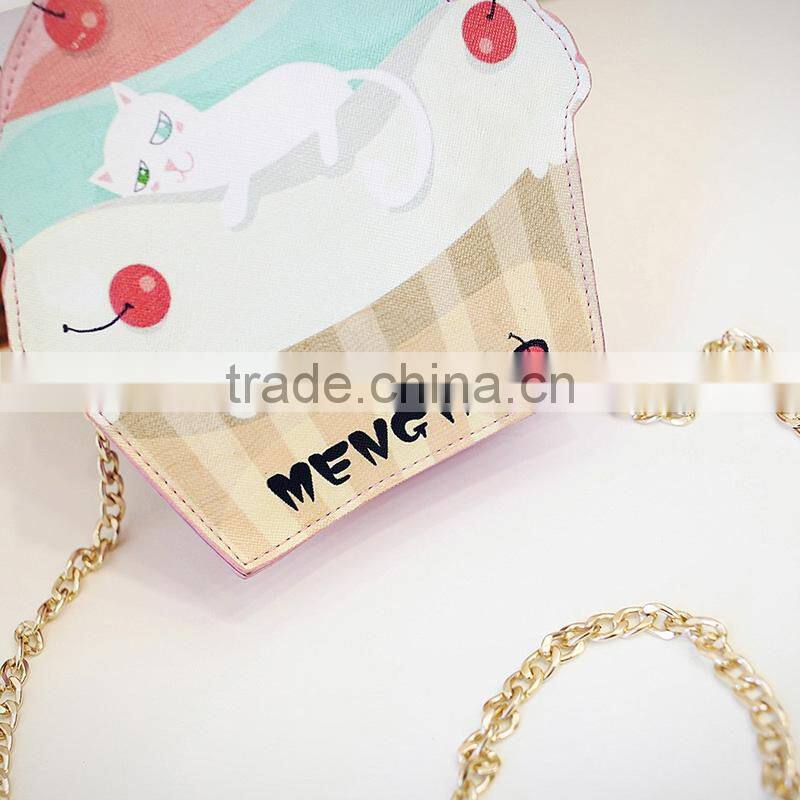 Bright shining&healthy pu material kids purse with zipper ice cream shape girl