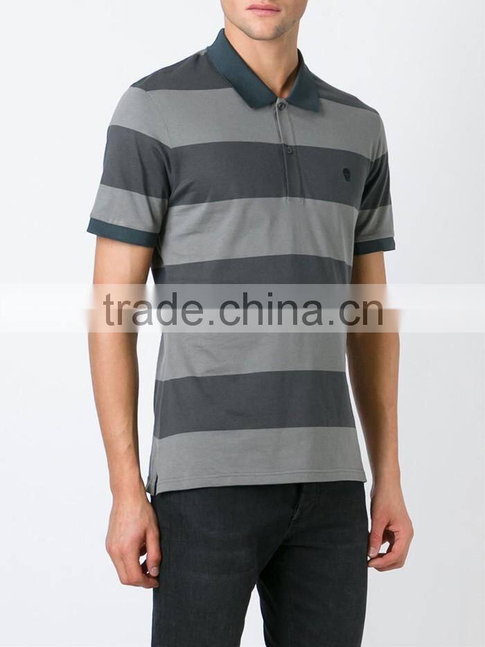 High quality dark grey custom design striped t shirt polo for men
