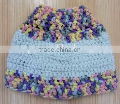 Girls Colorful Knit Bun Beanie Ponytail Hat