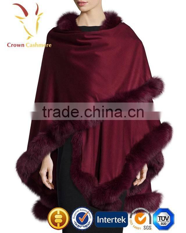 Ladies New Style Winter Wholesale Cashmere Poncho With Rabbit Fur Poncho