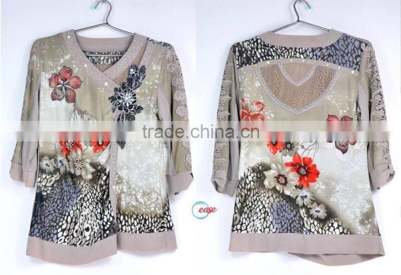 New fashion elegant print & embroidery chiffon ladies' blouse