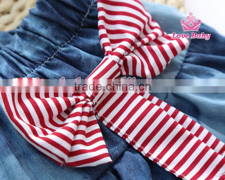Latest Korean stripe bowknot children demin jeans skirts