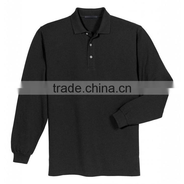 Wholesale custom 100% cotton pique mens long sleeve polo shirt
