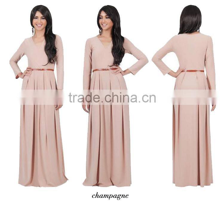 New 2016 Women's V-Neck Long Sleeve Elegant Evening muslim dress abaya