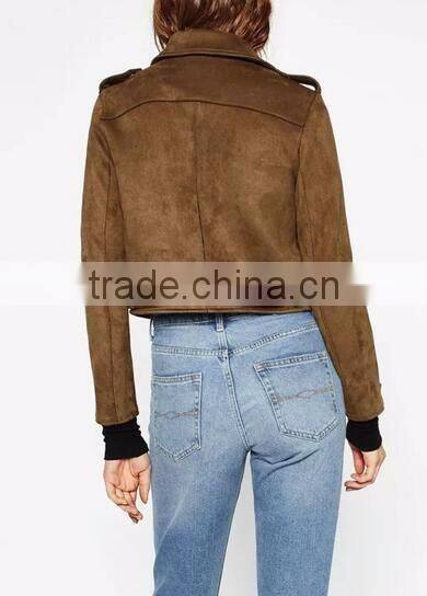 Runwaylover EY1066C 2016 New fashion short women Suede fabric basic jacket