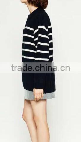 EY0870S New design high quality Navy blue with white silk stripe women casual pullover knitted sweater