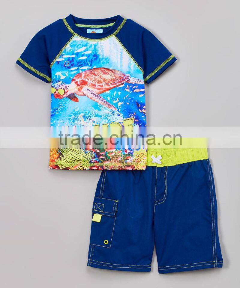 New Arrivals Boys Sportswear With Navy And Green 'Dude' Rashguard Set Boys Beachwear Boys Clothes B-NP-TR905-389