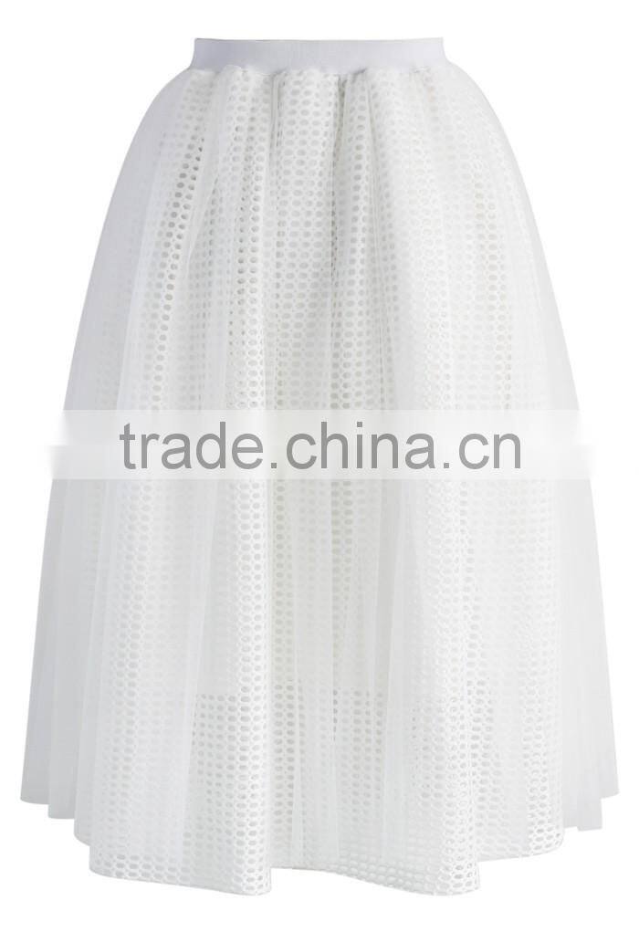 2016 Guangzhou Shandao Factory Custom Summer Women High Fashion White Ruffle Knee Length Tulle Tutu Skirt