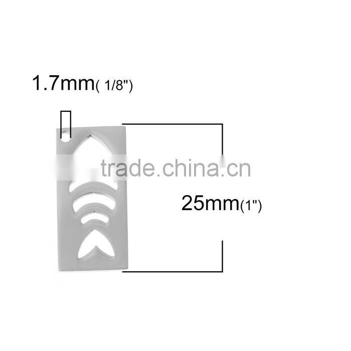 Stainless Steel Cut Out Charms Rectangle Silver Tone Fish Bone