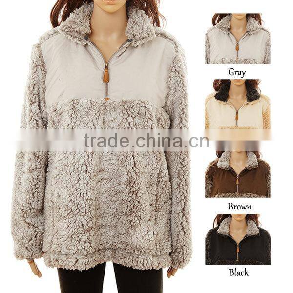 wholesale puffer knitted jersey monogrammed blank youth quarter zip jacket sherpa fleece pullover for women