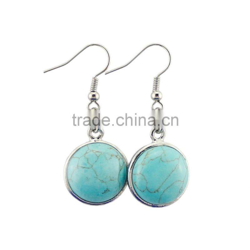 Turquoise Gold Dust Crystal Amethyst Natural Stone Round Drop Earrings