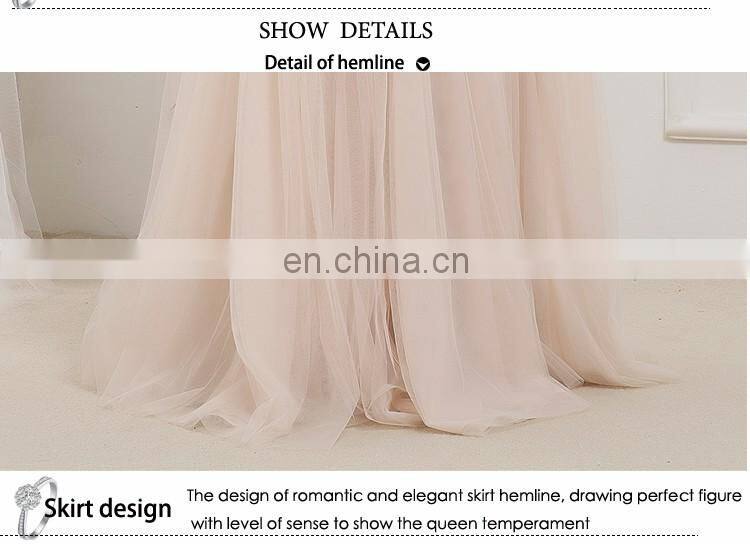 KAL-4 Skin Round neckline pearl beading & applique Long sleeve floor length tulle Muslim bridal evening dress