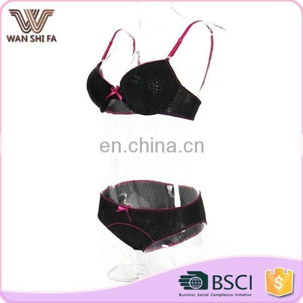 Black breathable nylon wholesale high quality lovely girl bra panty set