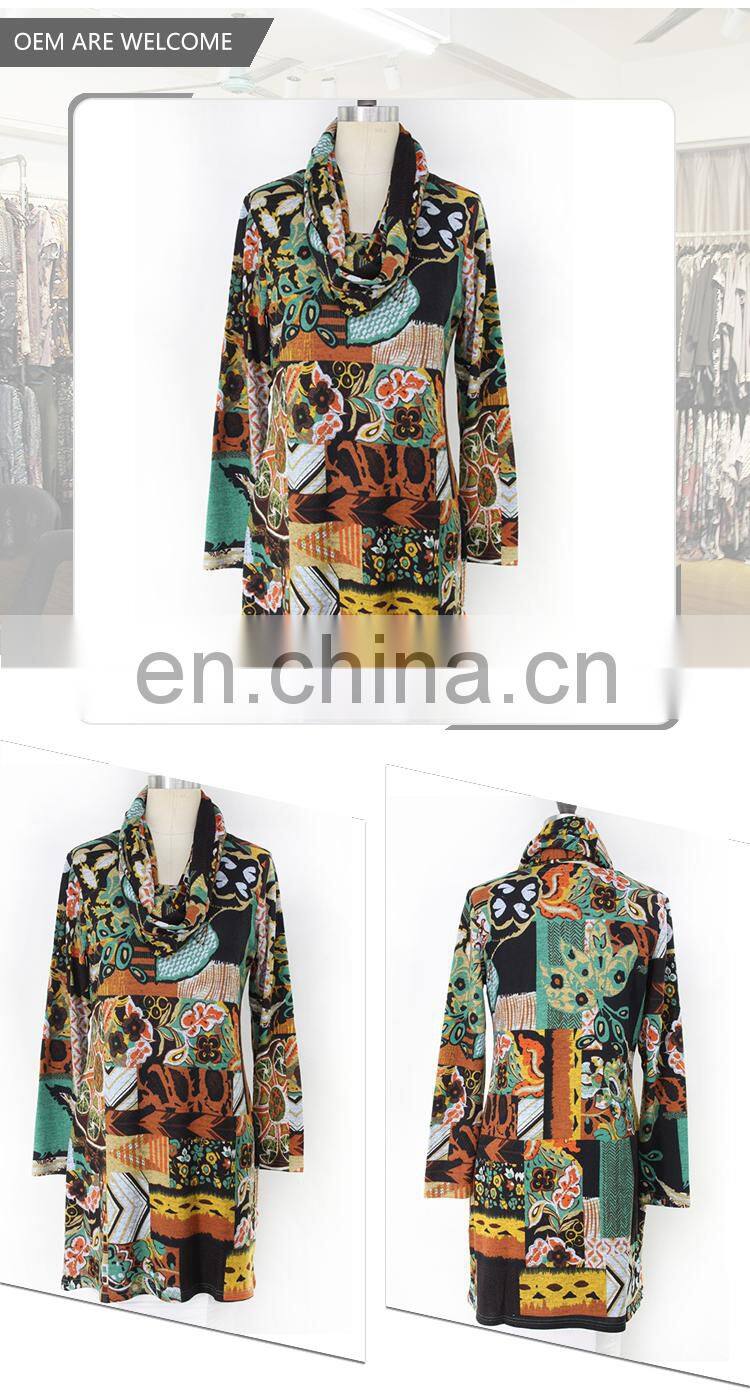 Turkish style one piece cowl neck multi color retro ropa mujer tunic for female
