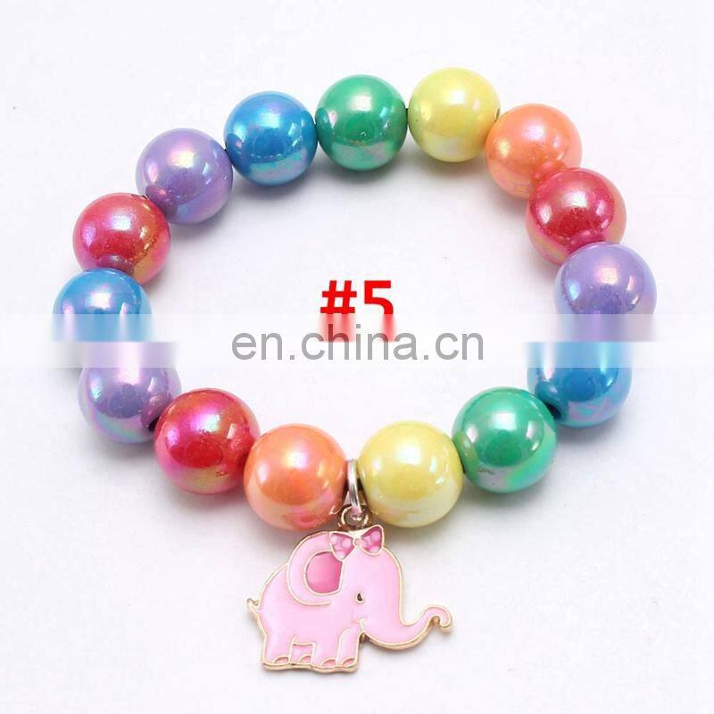 Girl Rainbow bracelet Children Colorful Beads with alloy pendants Girl Gift 9Colors