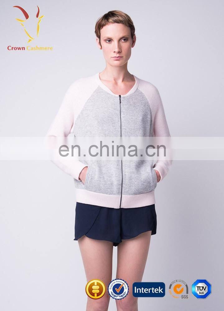 Ladies raglan sleeve knitted cardigan jacket with zipper