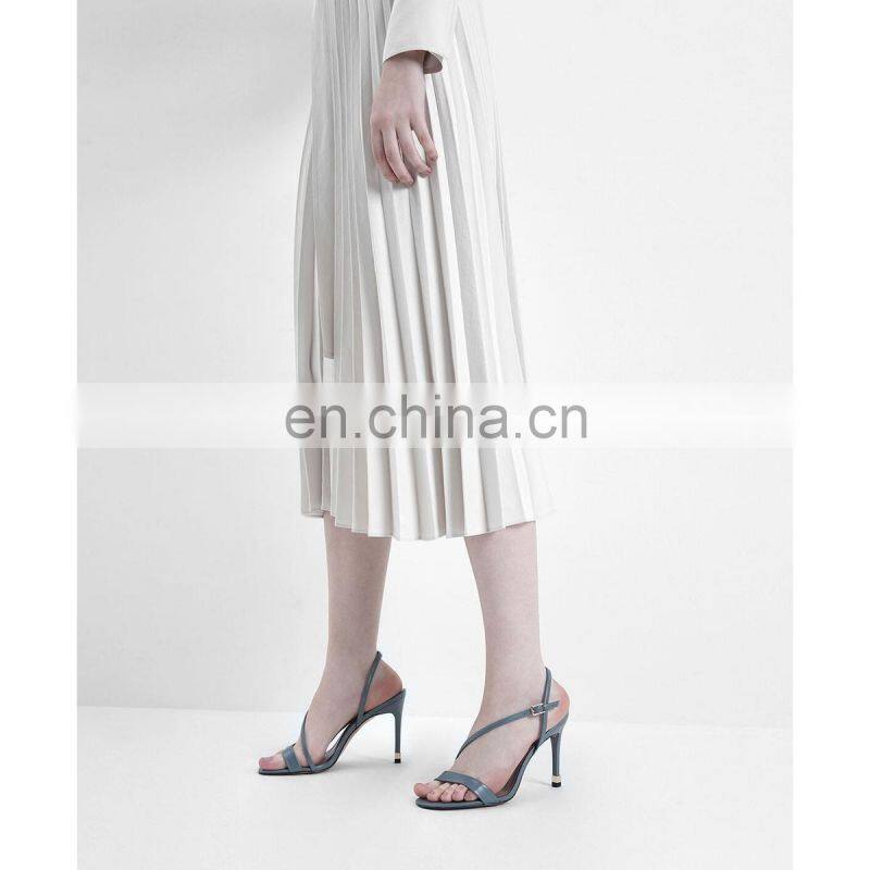 Ladies beautiful wholesale fashion asymmetric strap slingback high heel with ankle strap women sandal shoes