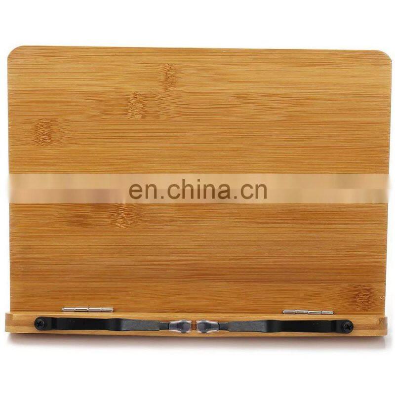 Bamboo Book Stand Adjustable Book Holder Tray and Page Paper Clips-Cookbook Reading Desk Portable Sturdy Lightweight Bookstand-T