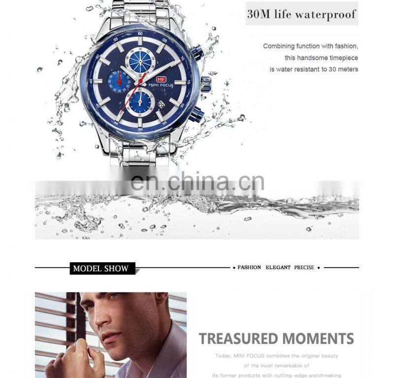 MINI FOCUS MF0081G Luxury Brand Men Watches Stainless Steel Waterproof Quartz Fashion Sport Wristwatches