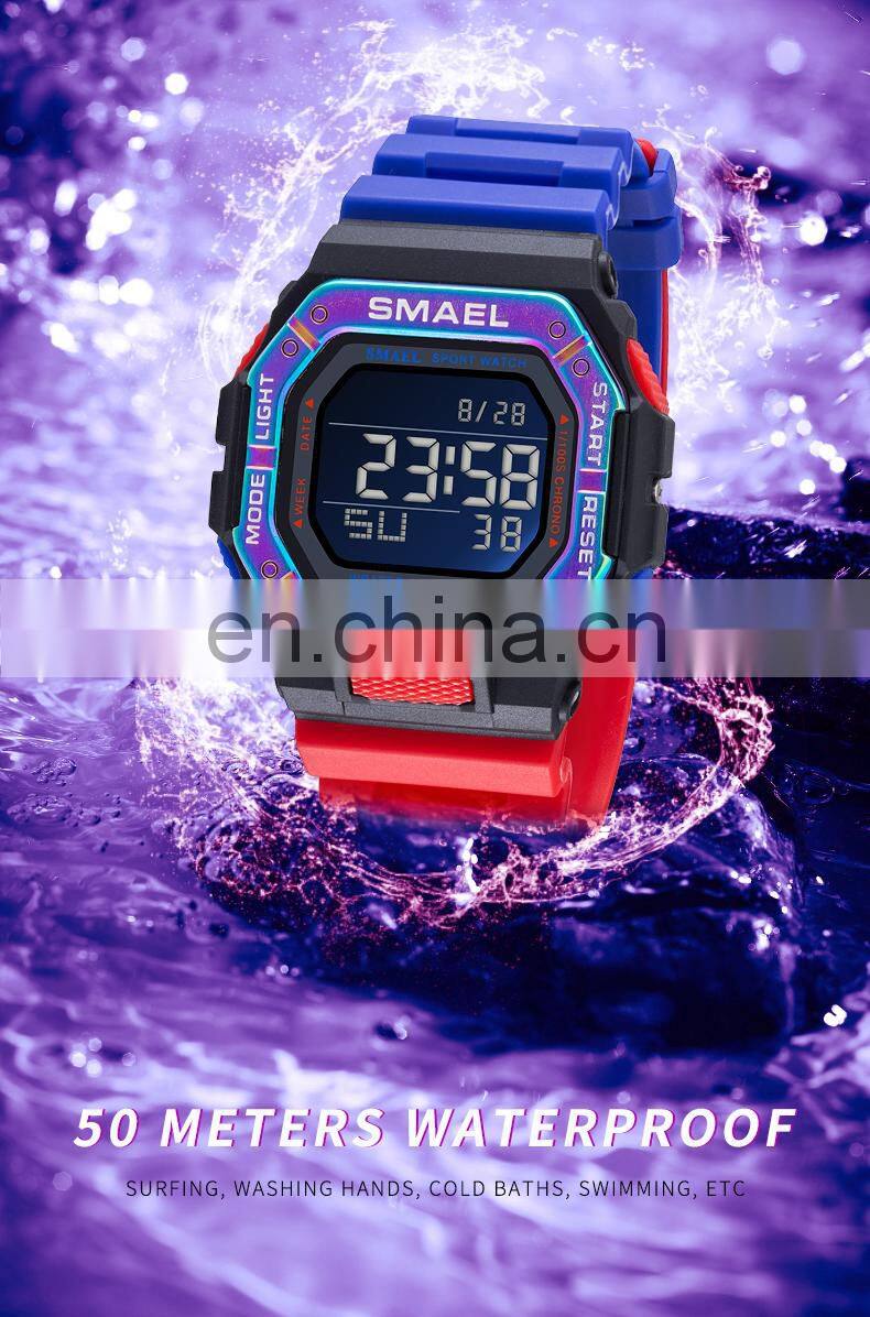 SMAEL 8059 Digital Watch Men Sports Waterproof Stopwatch Alarm Clock Rubber Strap Military Wristwatches Watches Led Digital