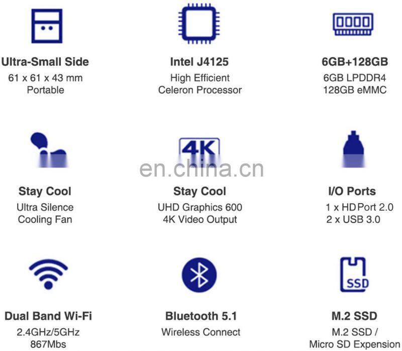 LarkBox World's Smallest 4K Mini PC Intel Celeron J4115 Quad Core 6GB RAM 128GB ROM Win10 Desktop Computer HD MI USB-C