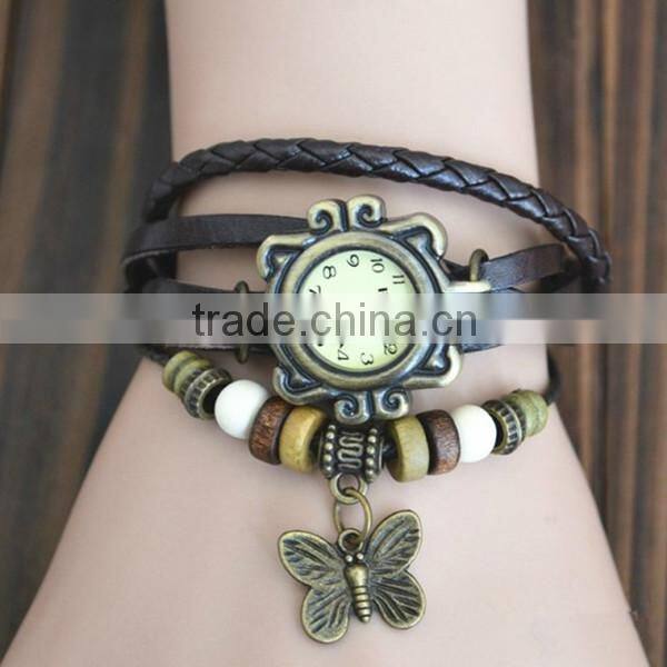 watch movements quartz for girls with leather strap, bronzed watch case