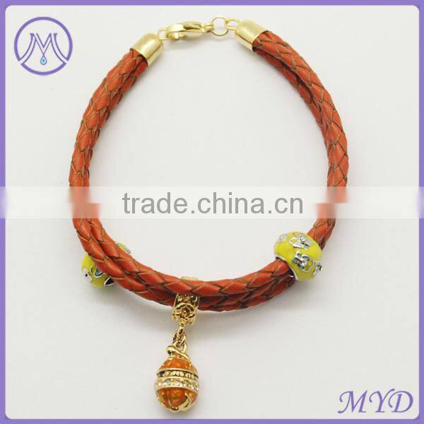 DIY bead teen imitation leather bracelet with egg beads