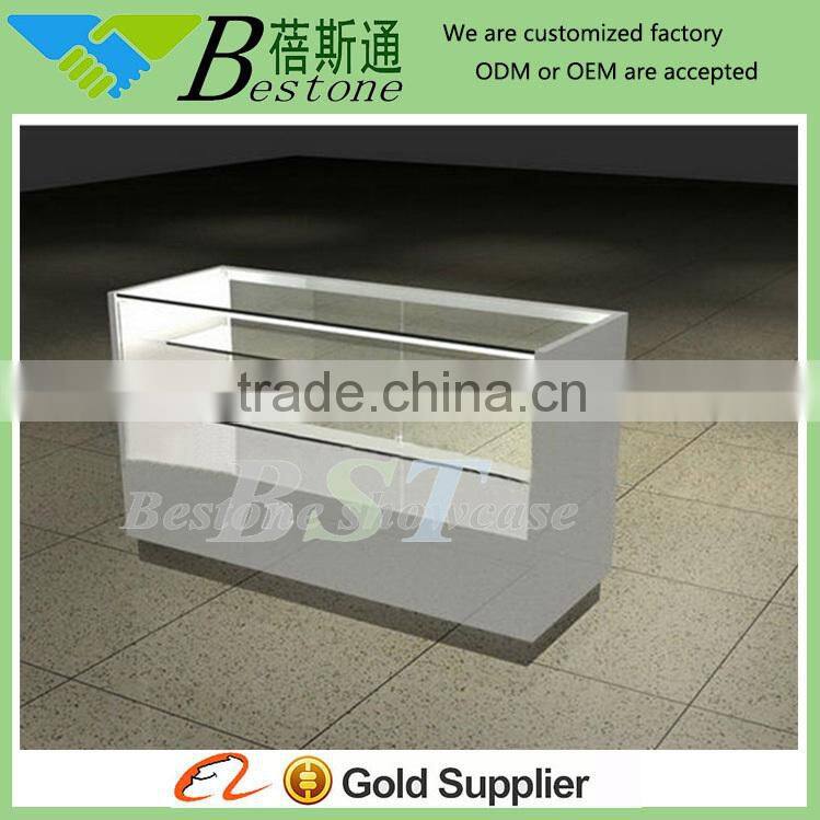 wholesale wood glass cell phone accessories display showcase with drawer