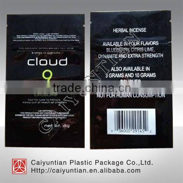 atomic three sides pouch bag with zipper / high quality package bag for herbal/insence/spice