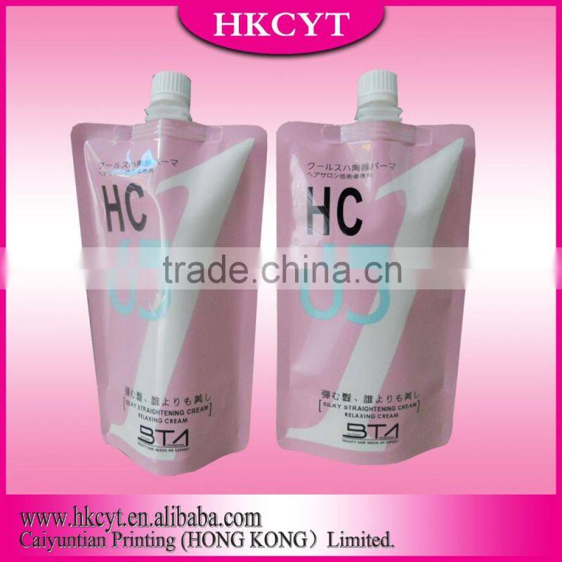 Custom shape foil stand up plastic pouch bag with spout for beverage