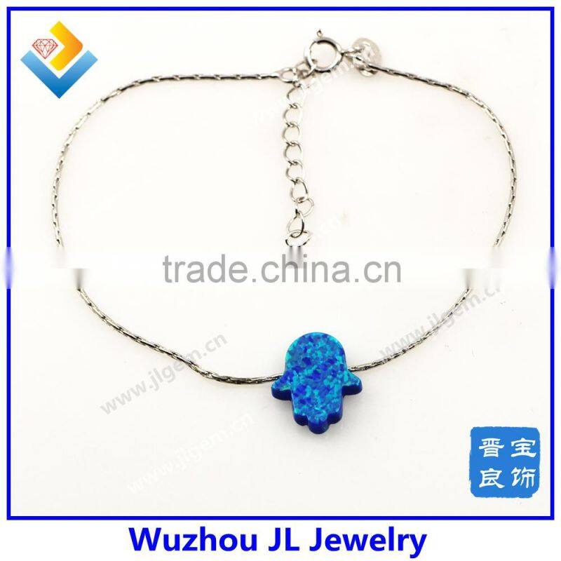 Silver hamsa bracelet / synthetic opal blue opal bracelet