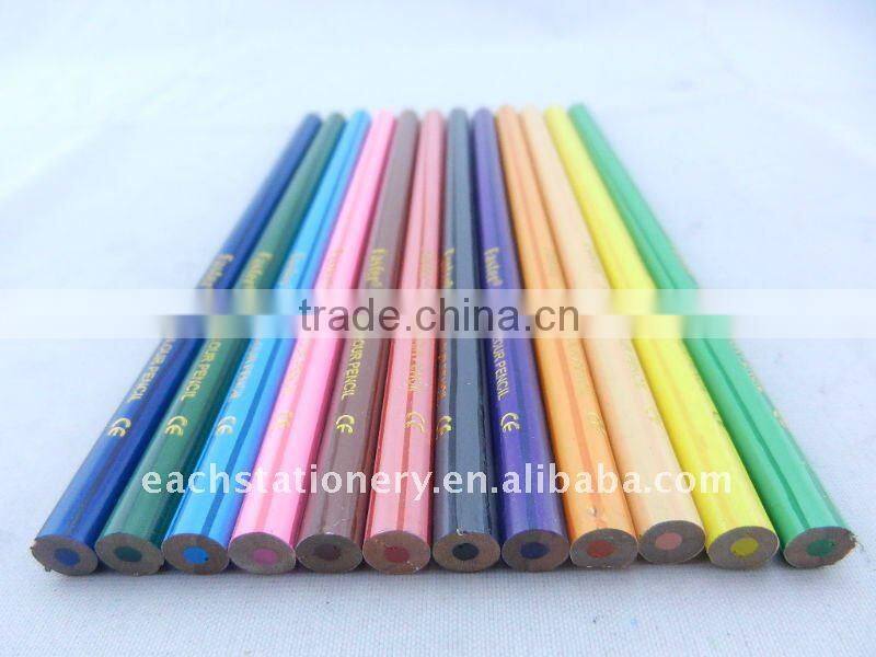 7" Bass wooden Color Pencils Round Shape 12 Colors Pencils For School Drawing Pencil Set
