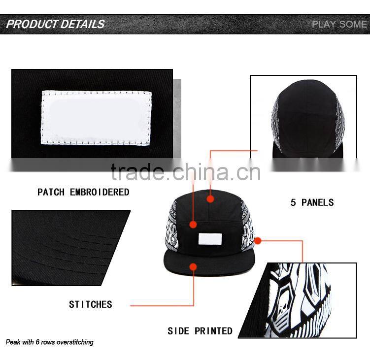 High Quality Manufacturer custom black blank 5 panel hats