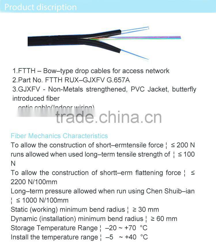 good quality FTTH indoor 1/2/4core GJXFV G657A fiber optic cable