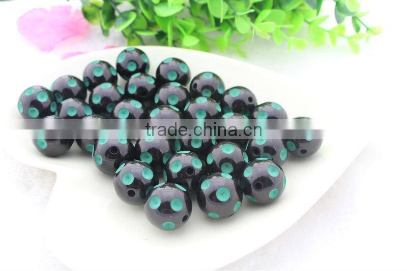 Fashion Large Big Size Polka Dot Beads, 20MM Round Acrylic Resin Dip Dot Beads, Black Halloween Rec dot Resin Beads for Jewelry