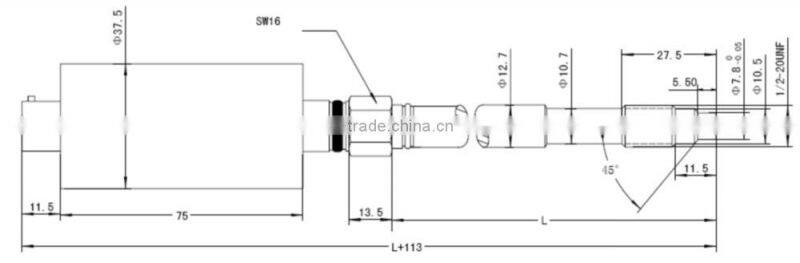 Melt pressure transducer with vertical tube , wire connect