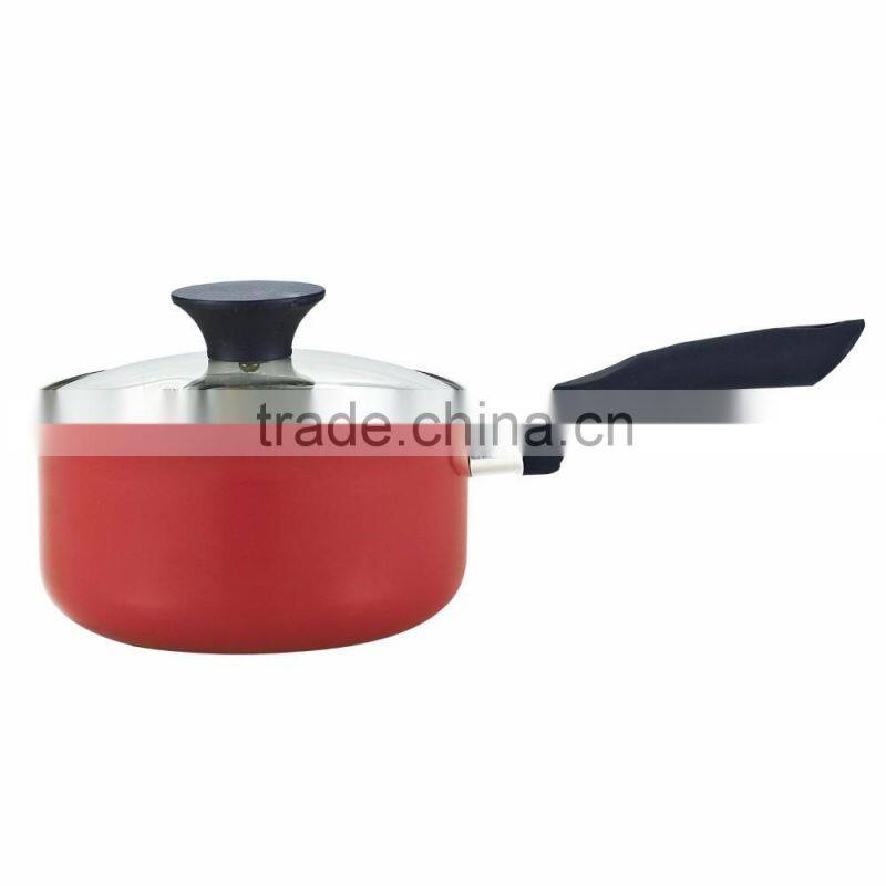 Red Aluminum Non-stick Press Saucepan Milk Cooking Pot Long Bakelite Handle