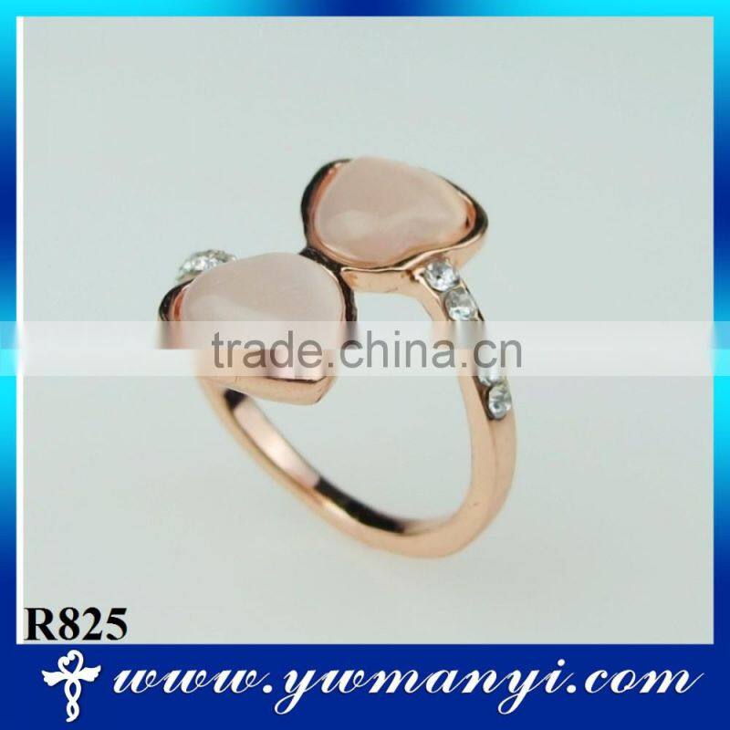 Accept custom rhinestone heart-shaped telesthesia plated rose gold ring R825