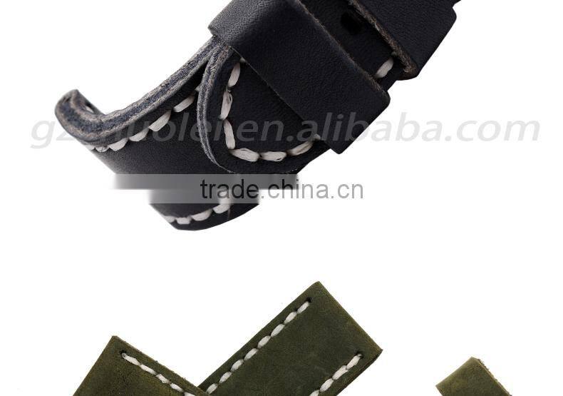 2015 New Style 22|24|26mm 100% handstitch Black Red Grey Armyeather watch strap wholesale 3pcs