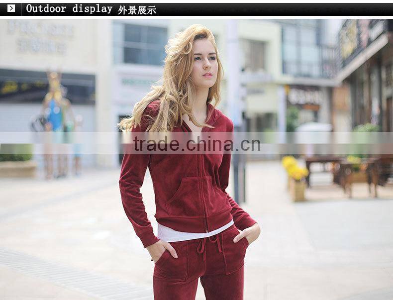 Hot Fall Stylish Womens Sport Suit Clothes red Velour Tracksuit