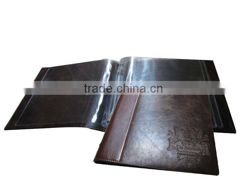 High Quality leather room service holder with ring bound