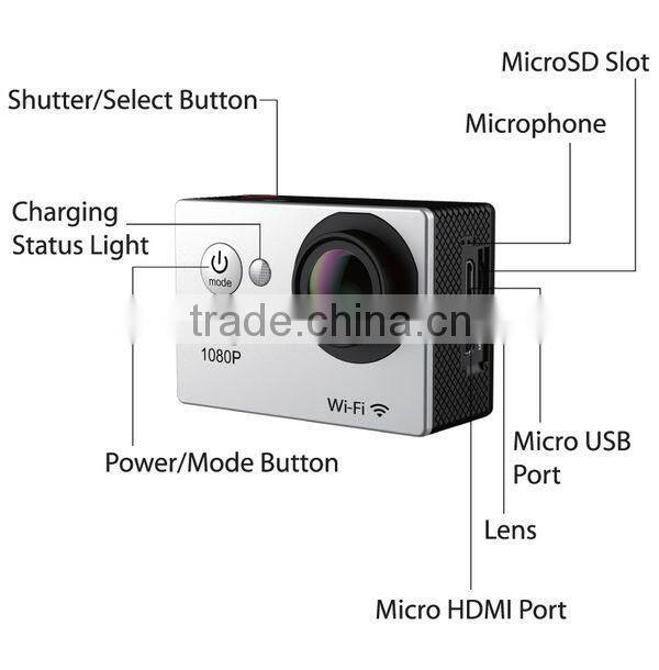 2014New!!! 1.5inch 1080p Wifi 170deg 30M waterproof professional sport camera for hiking