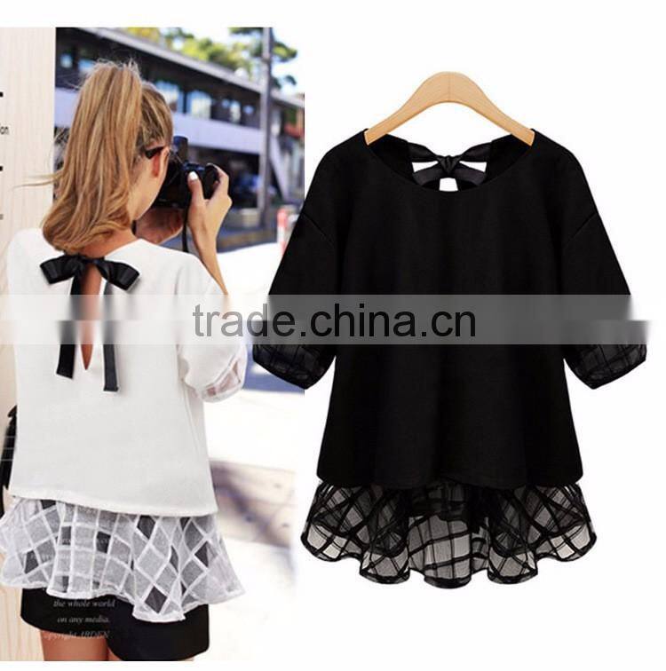 New Fashion O-Neck Short Sleeve Chiffon T Shirt Woman