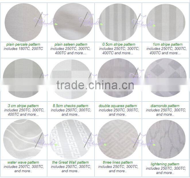 300TC white sateen hotel bed sheets with embroidery lines, white sateen flat sheets for 5-star luxurious hotels