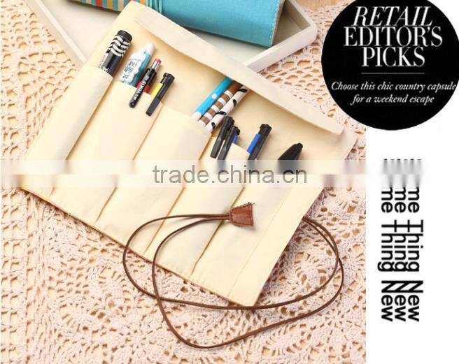 Korea style smile face roll up school pencil bag/pencil case with rope