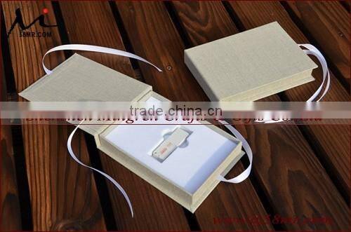Ribbon Linen USB Photo Stroage Gift Box with Elastic