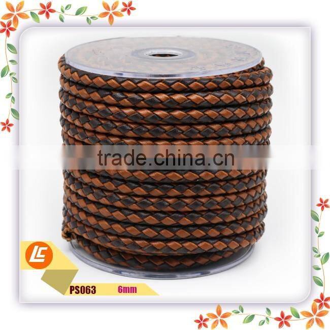 6mm Black Braid Cowhide Leather Cord for Making Leather Bracelets