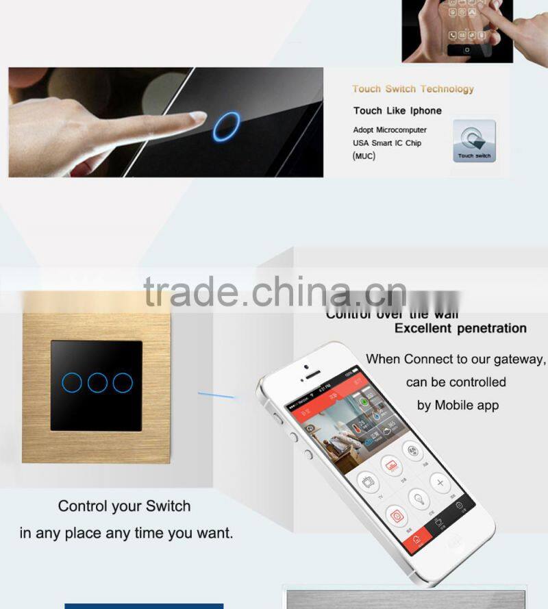 CE Approved Wallpad 86 Standard Brown Brushed Metal Frame LED BackLight 1Gang Touch Light Switch