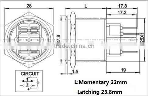 Illuminated Waterproof Push Button Switch L25(Dia.25mm) IP67