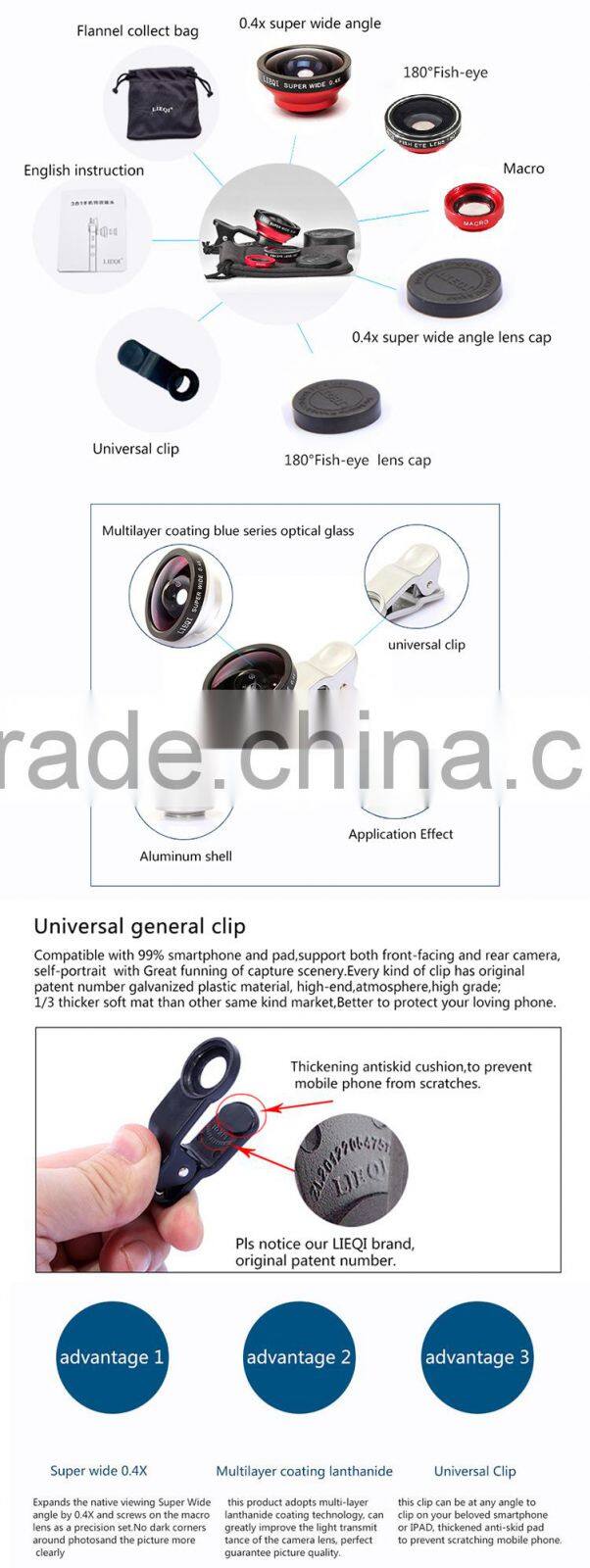 Multifunction wide angle macro fisheye lens external camera for android mobile phone universal clip phone camera lens